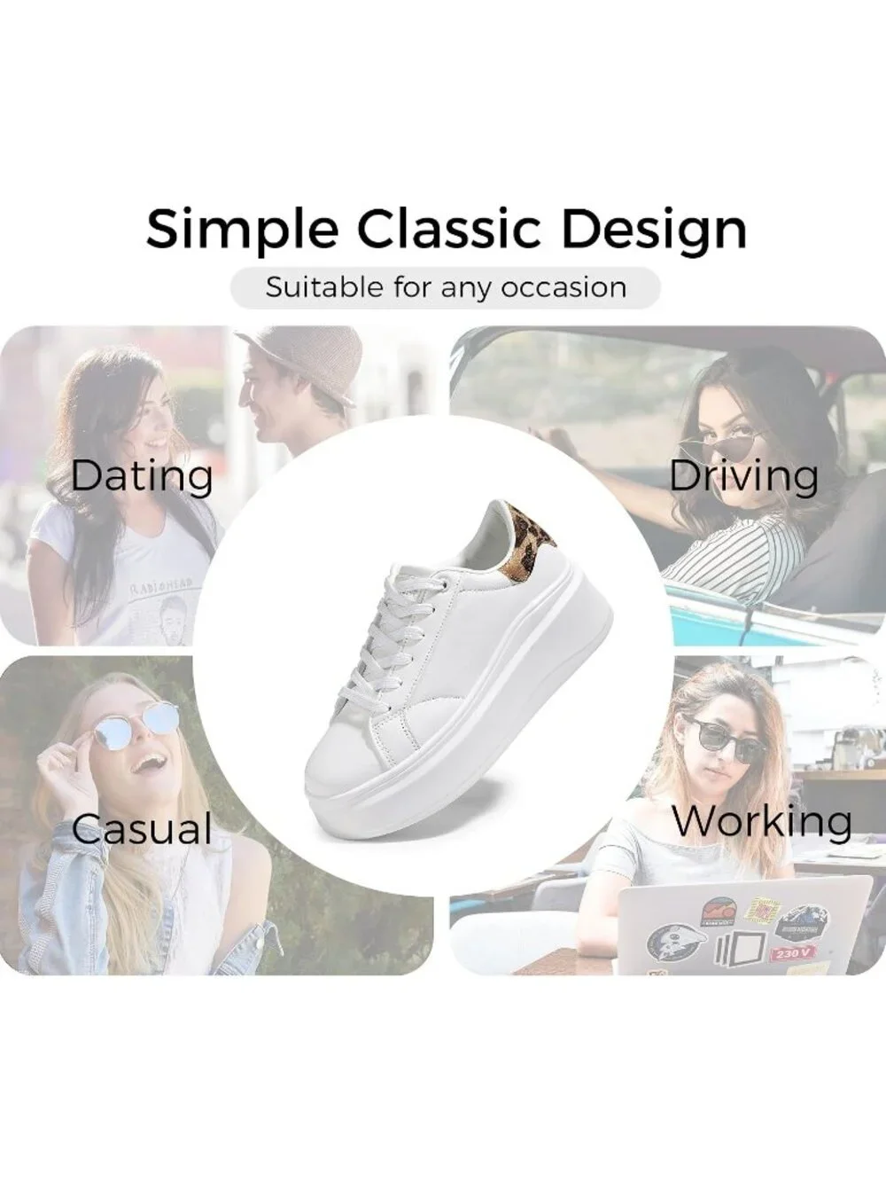 🆕Women's White 2 Platform Fashion Sneakers Classic Low Top Thick Sole Casual